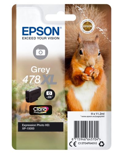 EPSON Singlepack CINZENTO 478XL Claria Photo HD Ink ardilla , Epson , EPSC13T04F64010 , 8715946645704